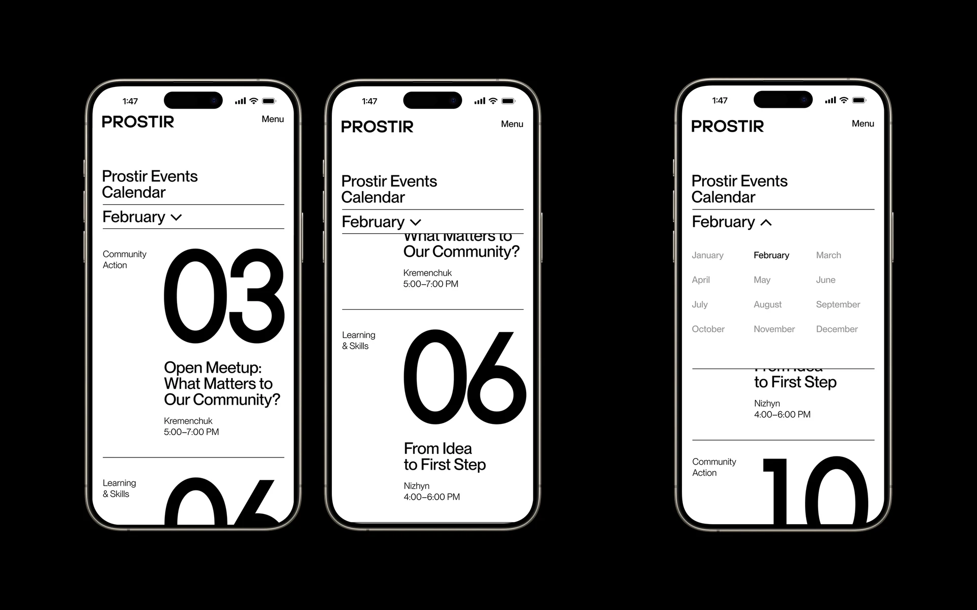 Prostir mobile screens